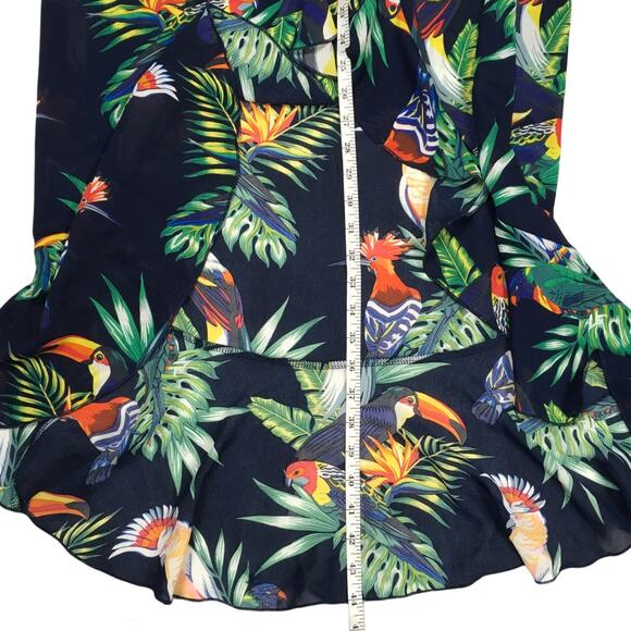 Last Girl Maxi Skirt Ruffle Tropical Toucan Rainforest Womens M Navy Multi-Color - Picture 5 of 7